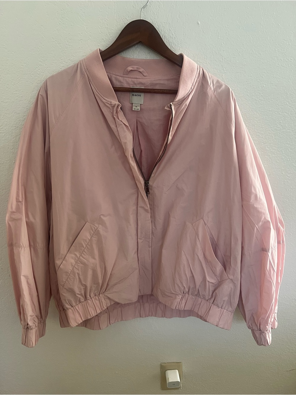 Anthropologie Maeve Balloon-Sleeve Bomber Jacket Pink XL